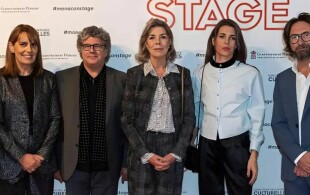 Caroline de Monaco, Charlotte Casiraghi à la salle d'exposition du Quai Antoine I pour l'exposition Monaco on stage