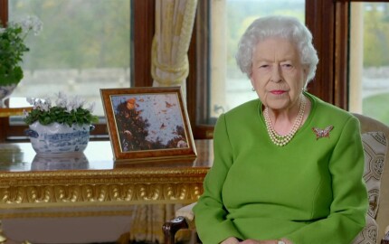 Élisabeth II durant son discours pour l'ouverture de la COP à Glasgow le 1er novembre 2021. 
