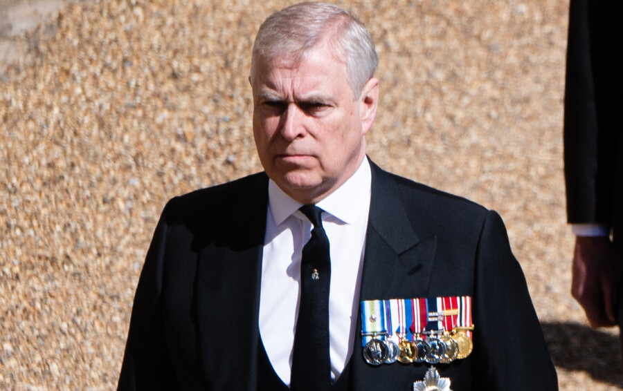 Le prince Andrew lors des funérailles du prince Philip, le 17 avril 2021 au château de Windsor.