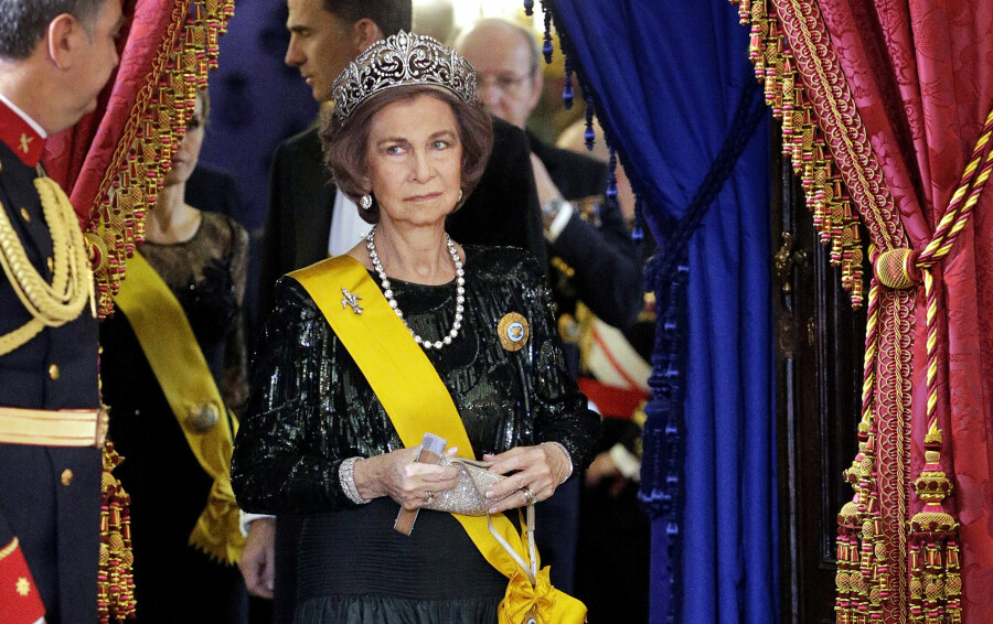 La reine Sophie lors d'un dîner de gala en l'honneur du premier ministre méxicain Enrique Pena Nieto.