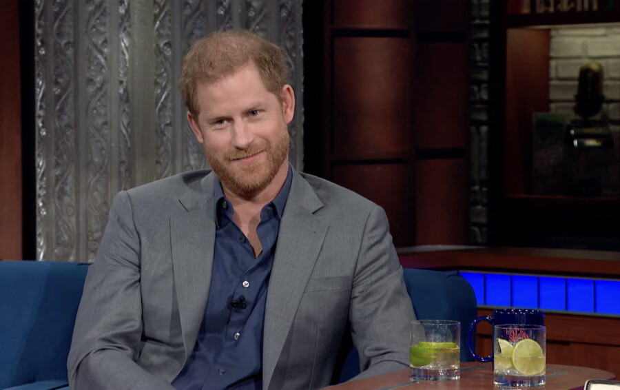 Le prince Harry sur le plateau de l'émission The Late Show with Stephen Colbert le 10 janvier 2023.