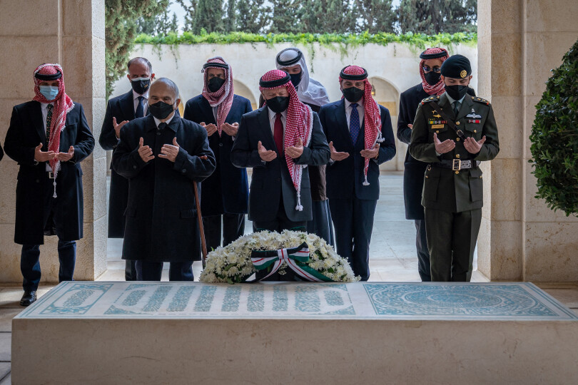 Première apparition publique du roi Abdallah II et de son demi-frère, le prince Hamzah, à Amman, le 11 avril 2021. © Balkis Press/ABACA