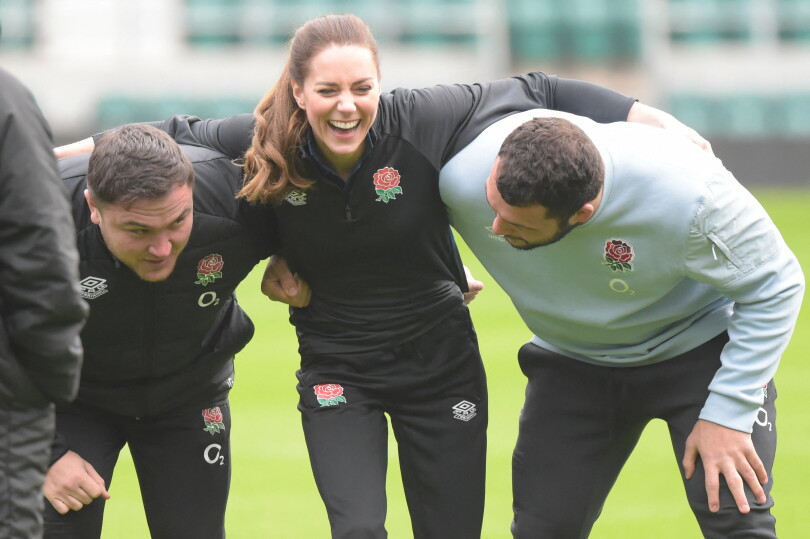 La duchesse de Cambridge est initiée à la mêlée, à Twickenham, le 2 février 2022.