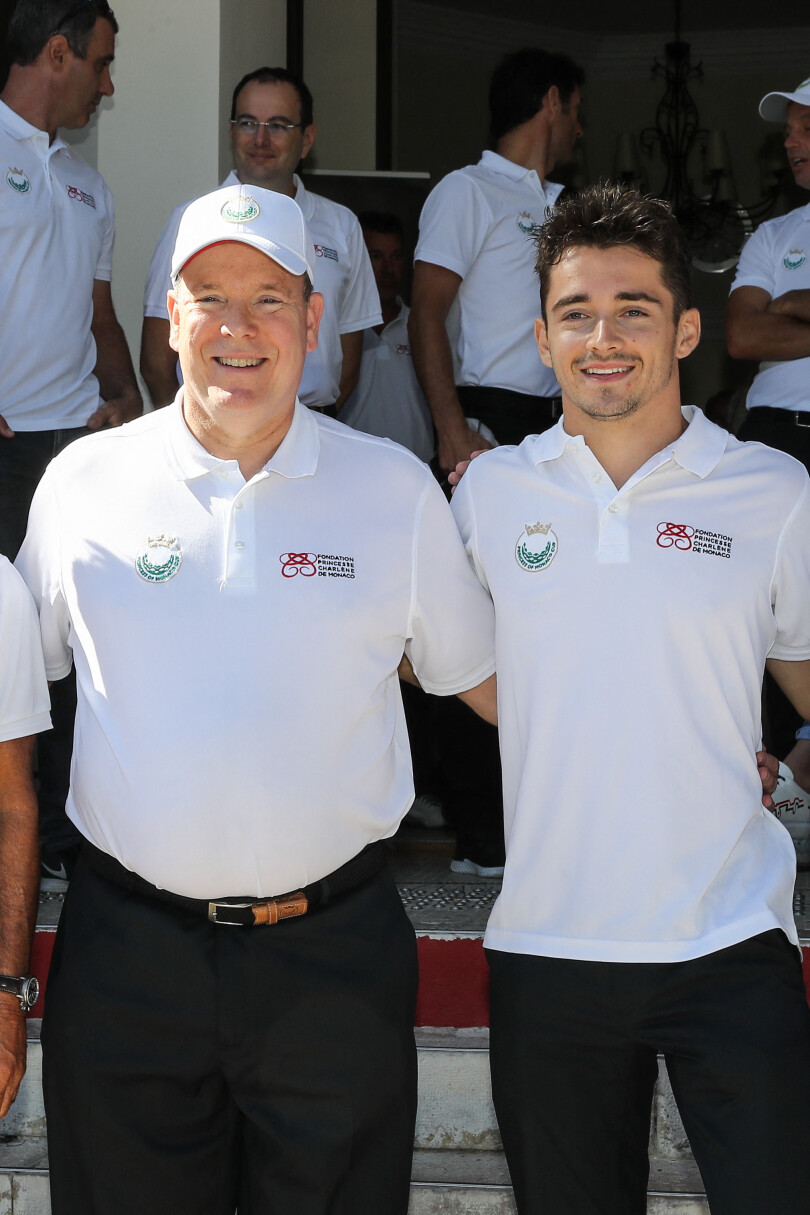 Albert de Monaco et Charles Leclerc lors de la "Princess of Monaco cup" à Monte-Carlo en octobre 2019.