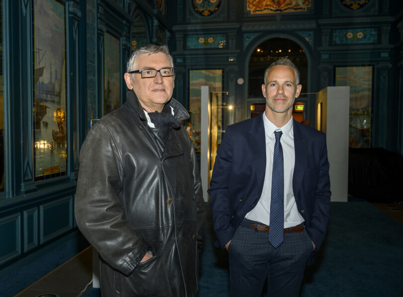 Le philosophe Michel Onfray et l’expert Johann Naldi, le 19 avril dernier, à l’Olympia.