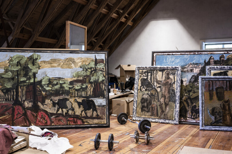 L'atelier de Markus Lüpertz à Trebbin, en Allemagne de l'Est.