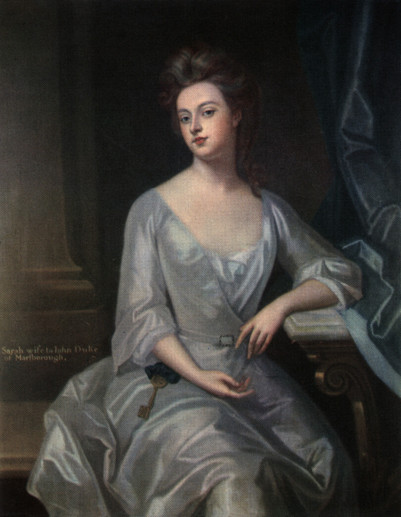Portrait Sarah Jennings Churchill duchesse Marlborough, mode beauté 18e siècle, portant une clé en or, couleur demi-teinte