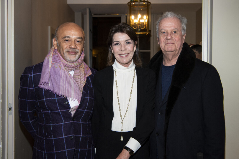 Christian Louboutin, la princesse Caroline de Hanovre et Jacques Grange lors de la remise du Prix de la Fondation Stéphane Bern pour l'histoire et le patrimoine à l'Institut de France, le 15 janvier 2020.
