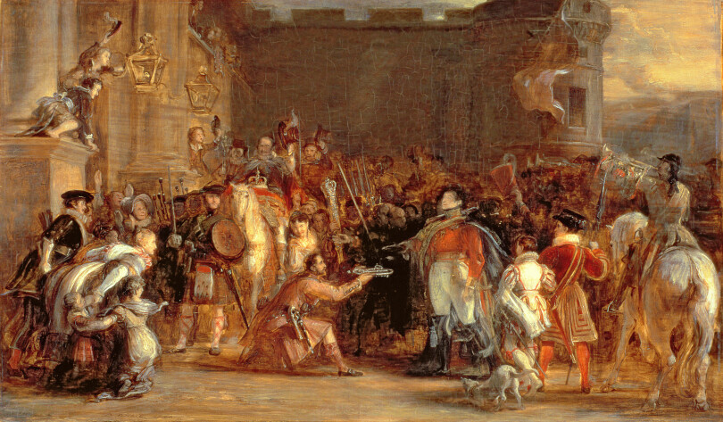 La couronne des rois d’Écosse est présentée à George IV lors de sa visite à Édimbourg en 1822.