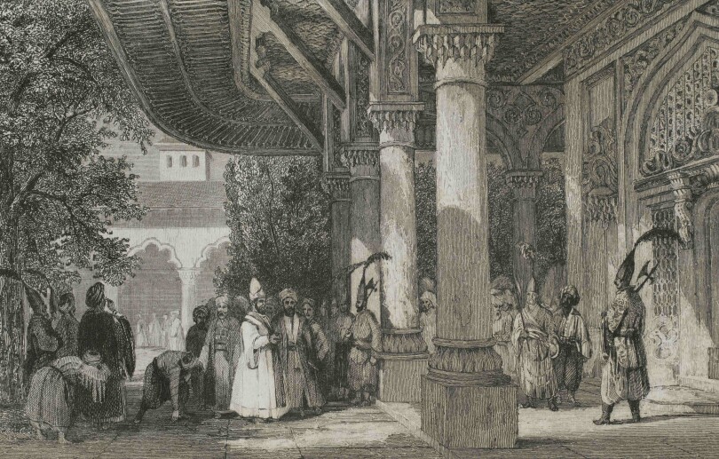 Le palais Topkapi, à Constantinople (aujourd'hui Istanbul), représenté ci-dessous par Lemaitre.