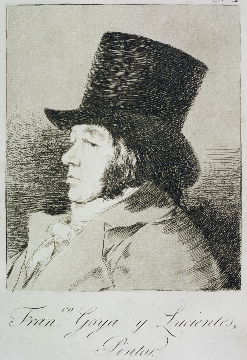 En ouverture de la série des Caprices, Goya s’était caricaturé en personnage important.