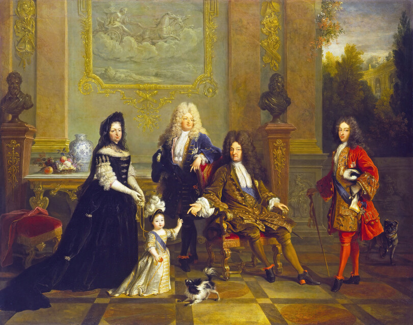 Madame de Ventadour avec le roi Louis XIV et ses héritiers, par Nicolas de Largillierre. Le souverain fait un geste vers son arrière-petit-fils, le futur Louis XV.