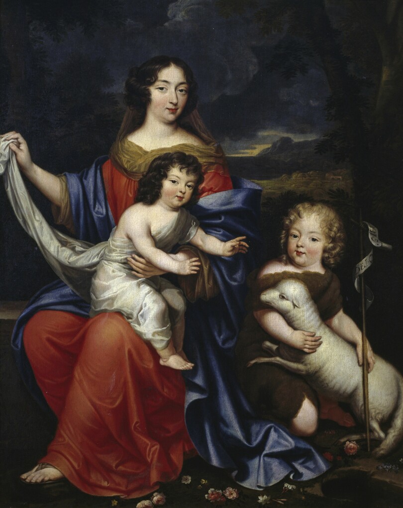 Madame de Maintenon en compagnie de Louis-Auguste et Louis-César de Bourbon, enfants légitimés de Louis XIV.