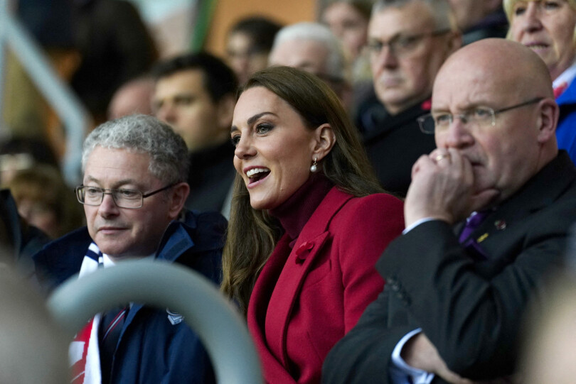 La princesse de Galles au DW Stadium, à Wigan, le 5 novembre 2022, lors du quart de finale Angleterre-Papouasie Nouvelle-Guinée de la Coupe du monde de rugby à XIII.