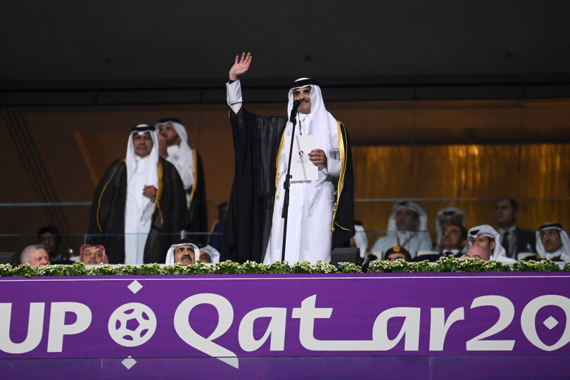 L'émir Tamim ben Hamad Al Thani lors de la cérémonie d'ouverture de la Coupe du monde de football au Qatar, le 20 novembre 2022.