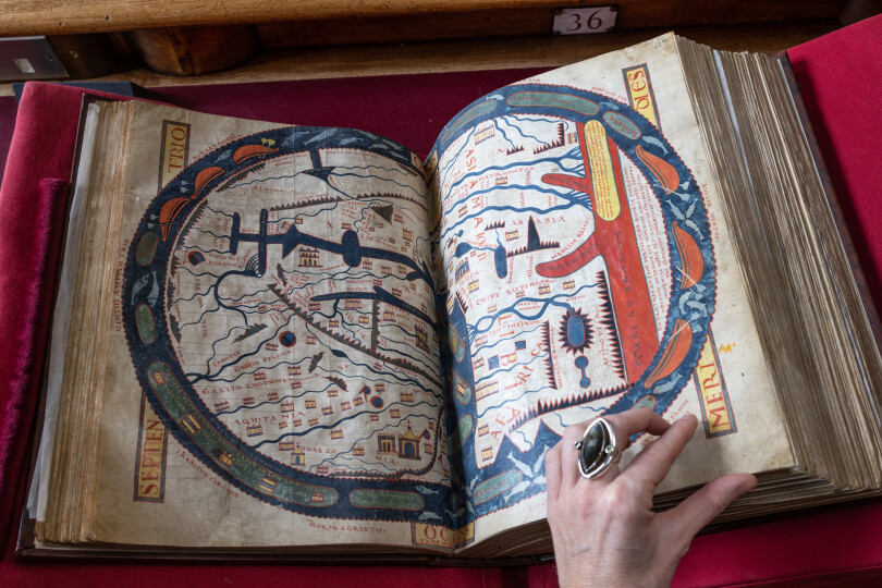 La fameuse mappemonde, avec l’abbaye de Saint-Sever, en bas, aussi importante que Saint-Pierre de Rome, au centre.