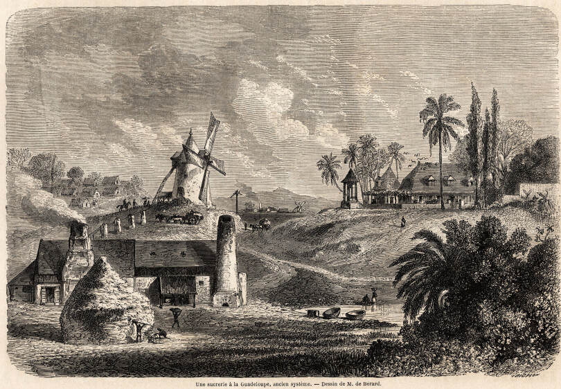 Une des sucreries de Guadeloupe, par Auguste de Bérard. Le père du chevalier de Saint-George en possédait près de la moitié.