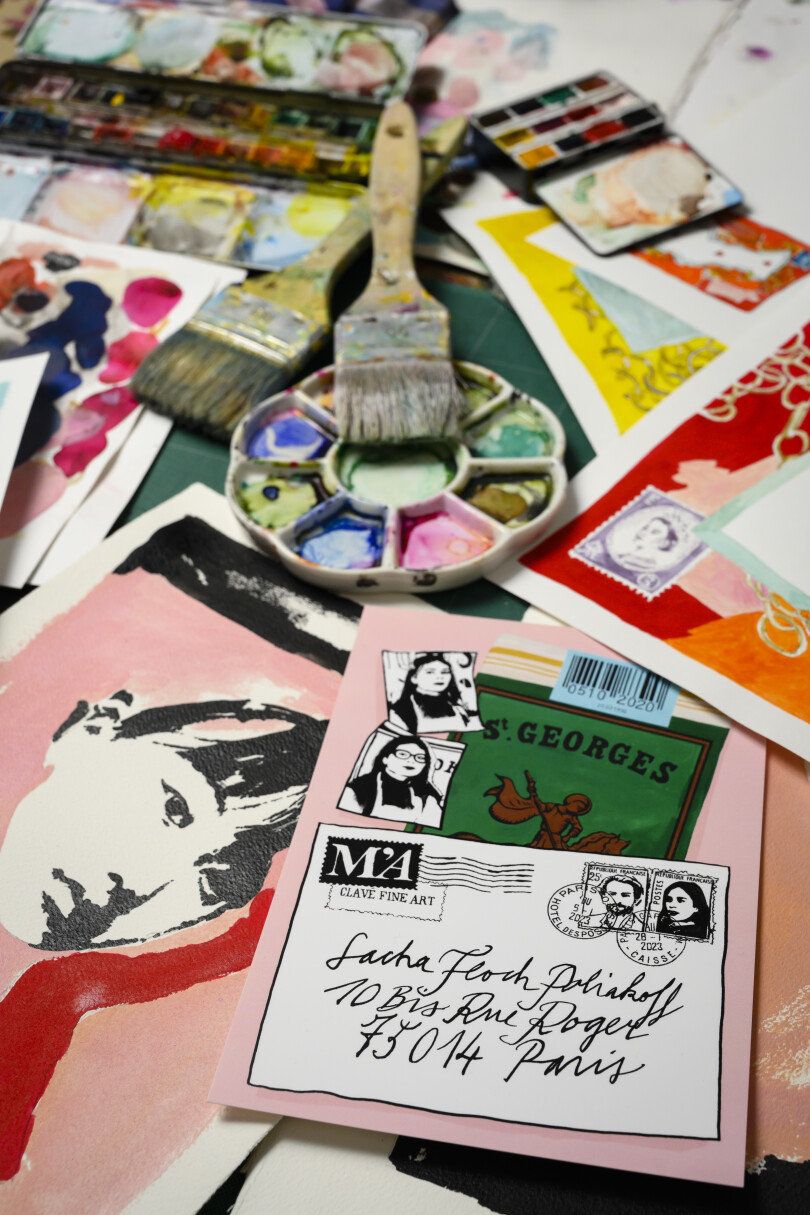 Parallèlement à sa vie d’artiste, Sacha Floch Poliakoff travaille aussi comme illustratrice et s’est chargée de dessiner l’invitation à l’exposition.