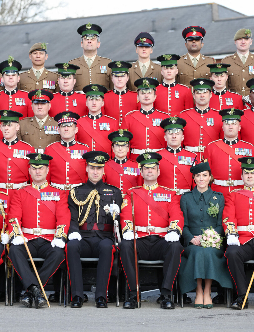 Kate et William en visite au 1st Battalion des Irish Guards pour la parade de la St Patrick, à Mons Barracks, Aldershot, le 17 mars 2022.