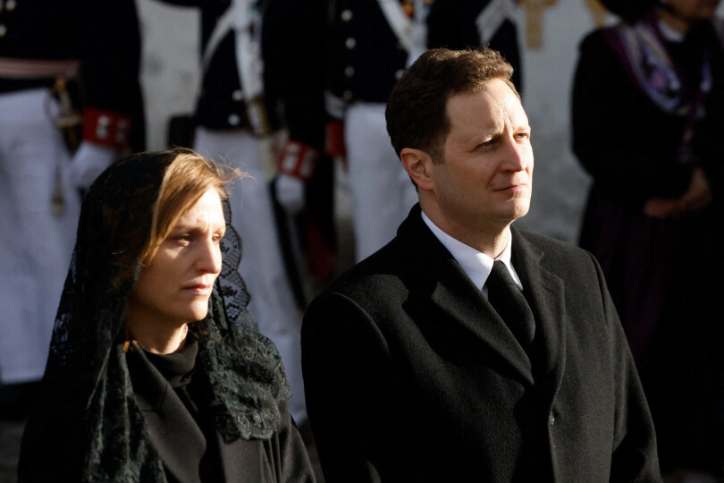 Georg Friedrich et Sophie de Prusse aux funérailles de Max de Bade, à Salem, en Allemagne, le 13 janvier 2023.