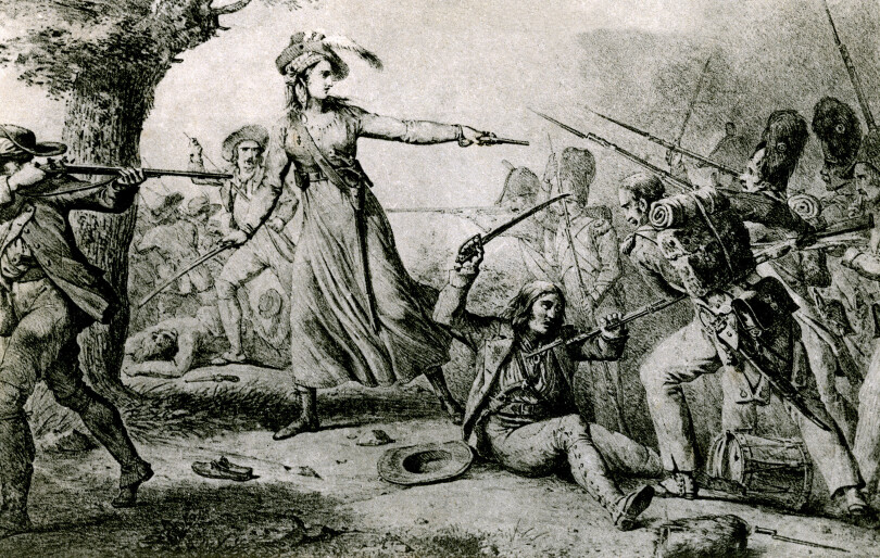 Céleste Bulkeley, l'une des amazones de Charette, lors de la bataille de La Roche-sur-Yon en août 1973.