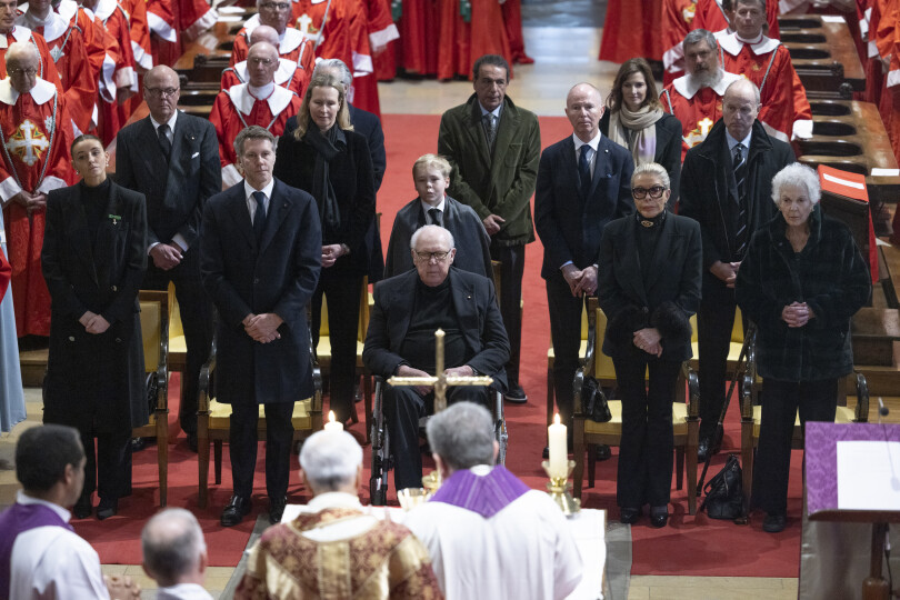 Victor-Emmanuel, Emanuele Filiberto et Vittoria de Savoie aux 40 ans de la disparition d'Umberto II d'Italie, à l'abbaye de Hautecombe, à Saint-Pierre de Curtille, le 18 mars 2023.