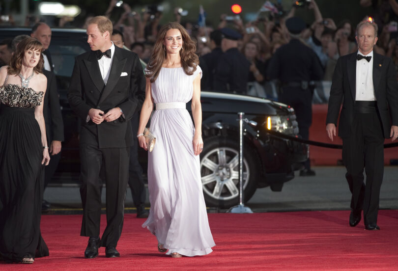 En juillet 2011, Kate assistait à la soirée des BAFTA dans une robe couleur lavande signée Alexander McQueen. © Mark Large/Pool/Getty Images